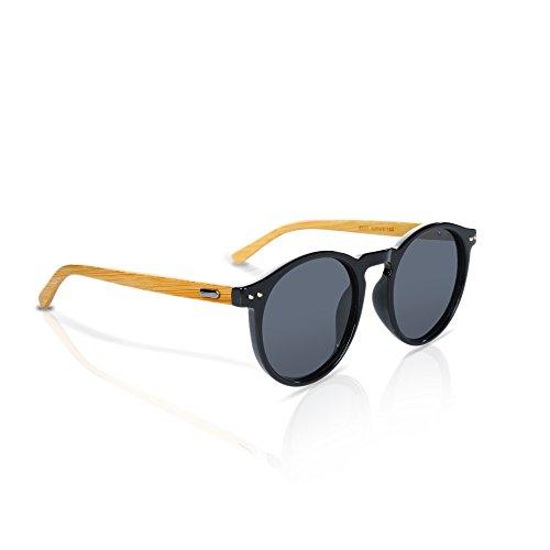 Bamboo Sunglasses By Reys: Handmade Wooden Glasses For Men And Women, Round Frame Polarized Lenses With UV Sun Ray Protection, Unisex Designer Eyewear, With Collapsible Protective Case