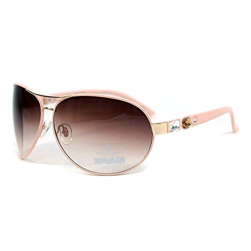 Anais Gvani Womens Glitzy Fashion UV 400 Protection Aviator Sunglasses w/ Gem Stones on Side Case Included Creamy Peach