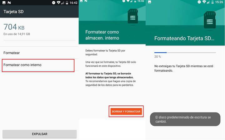 convertir tarjeta SD en memoria interna de Android sin root formatear micro SD como almacenamiento interno para mover apps y liberar espacio tutorial para fusionar la SD con la memoria interna