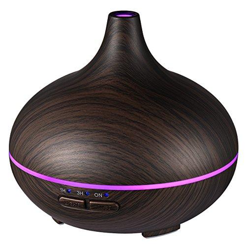 VicTsing 150ml Mini Aroma Essential Oil Diffuser, Wood Grain Cool Mist Humidifier for Office Home Study Yoga Spa, 14 Color Lights(Dark Brown)