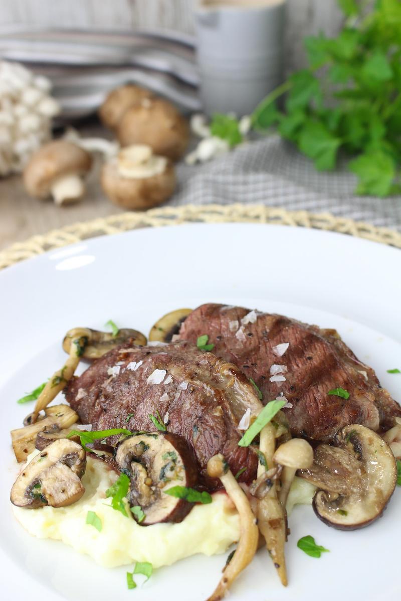 Presa ibérica con parmentier de patatas y setas
