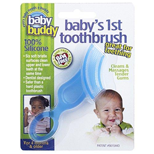 Baby Buddy Babys 1st Toothbrush Teether—Innovative 6-Stage Oral Care System Grows With Your Child—Stage 4 for Babies/Toddlers—Kids Love Them, Blue