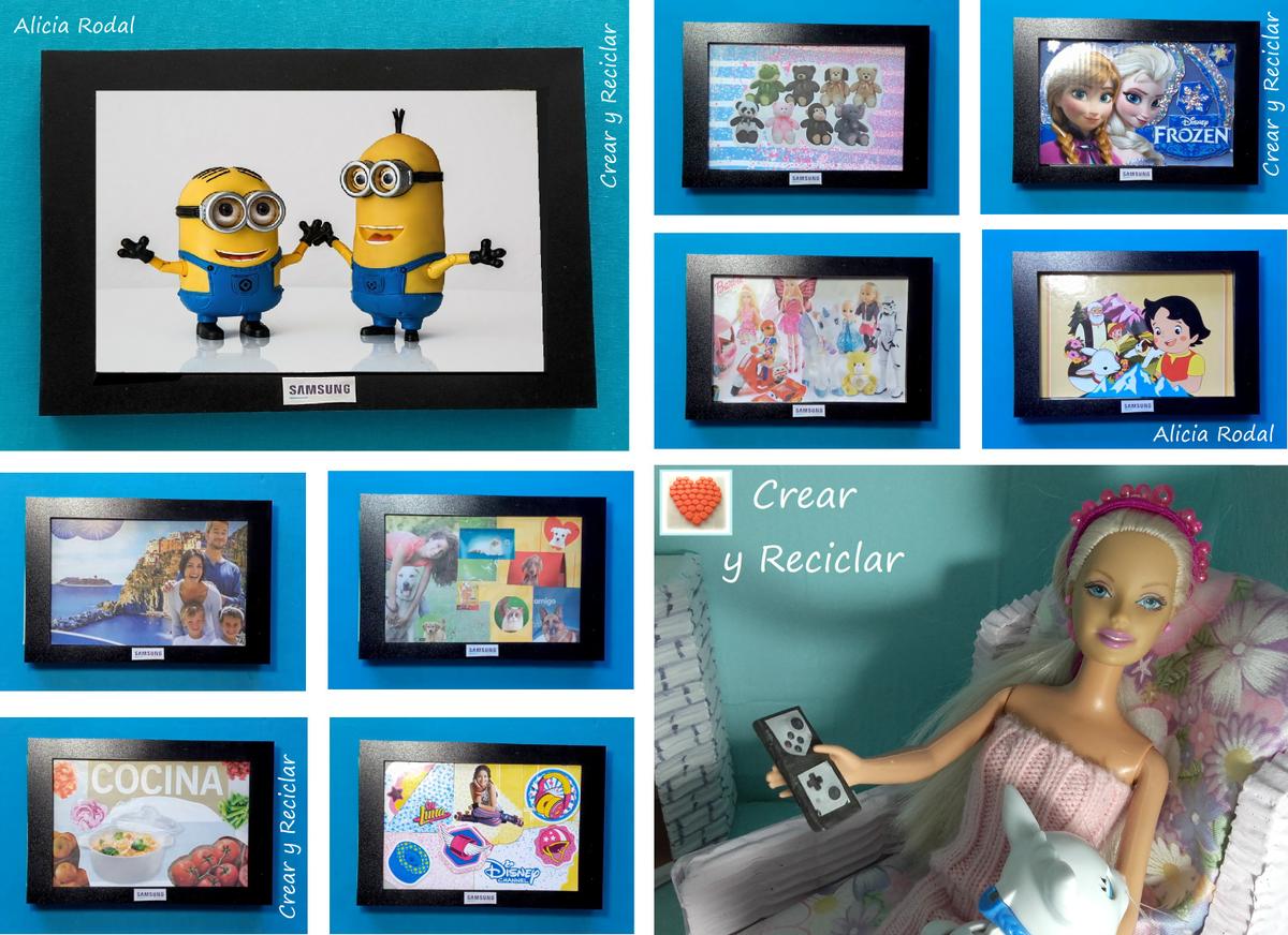 Televisor o televisión con mando o control remoto para muñecas con reciclaje DIY