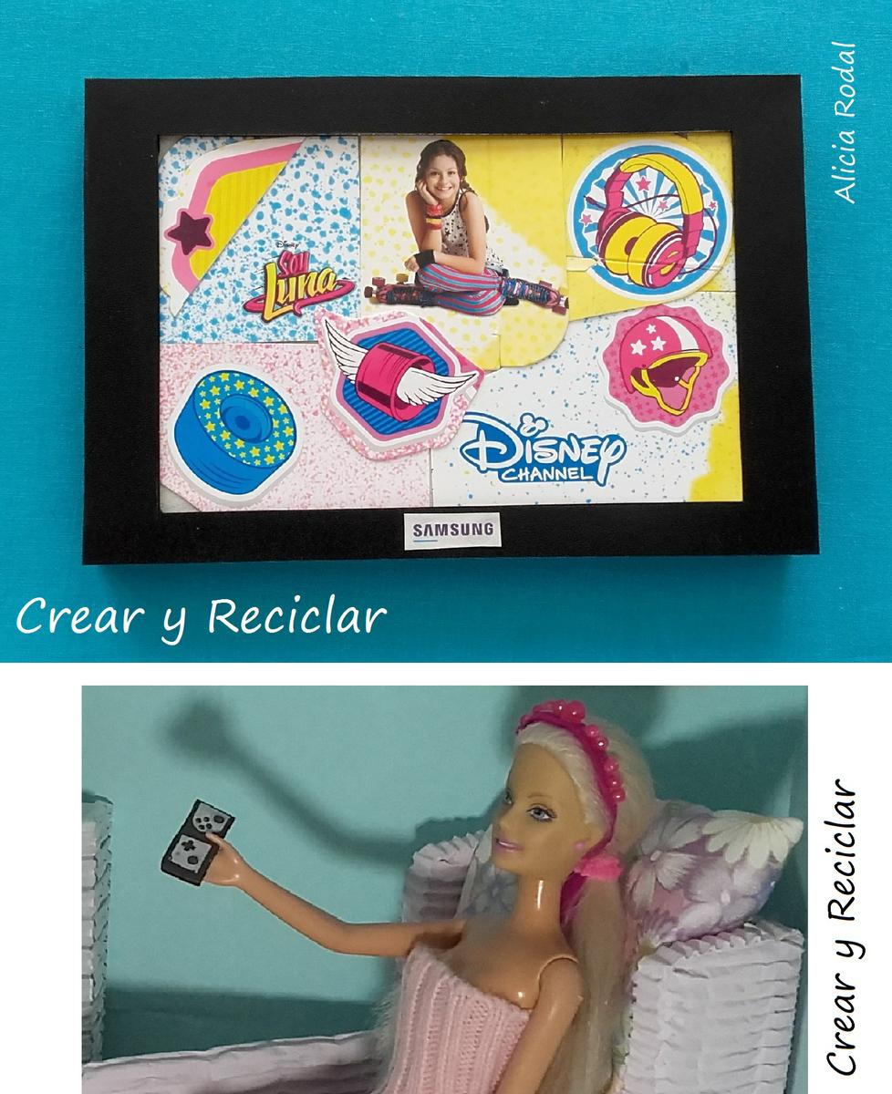 Televisor o televisión con mando o control remoto para muñecas con reciclaje DIY