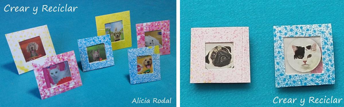 Cuadros y portarretratos para decorar el salón de la casa de muñecas con reciclaje DIY