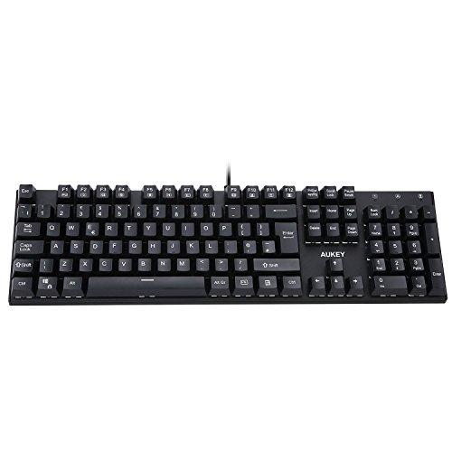 AUKEY Teclado Mecánico Switches Blue 105 Teclas Anti-ghosting con Cable USB Teclado Gaming Metal Panel English Layout con Key Cap Pullers Para PC y laptop Gamer