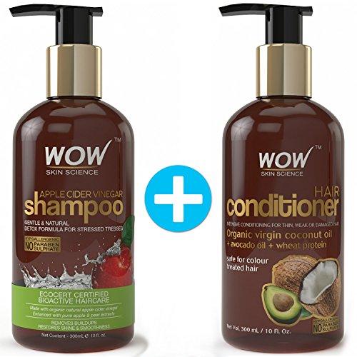 WOW Apple Cider Vinegar Shampoo + WOW Hair Conditioner Set (10fl.oz each) - No Sulphates or Parabens (1 Pack Combo)