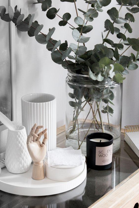 decoración nórdica con eucalipto