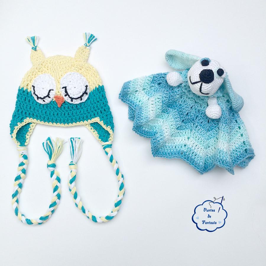 gorrito buho y manta de apego perrito crochet