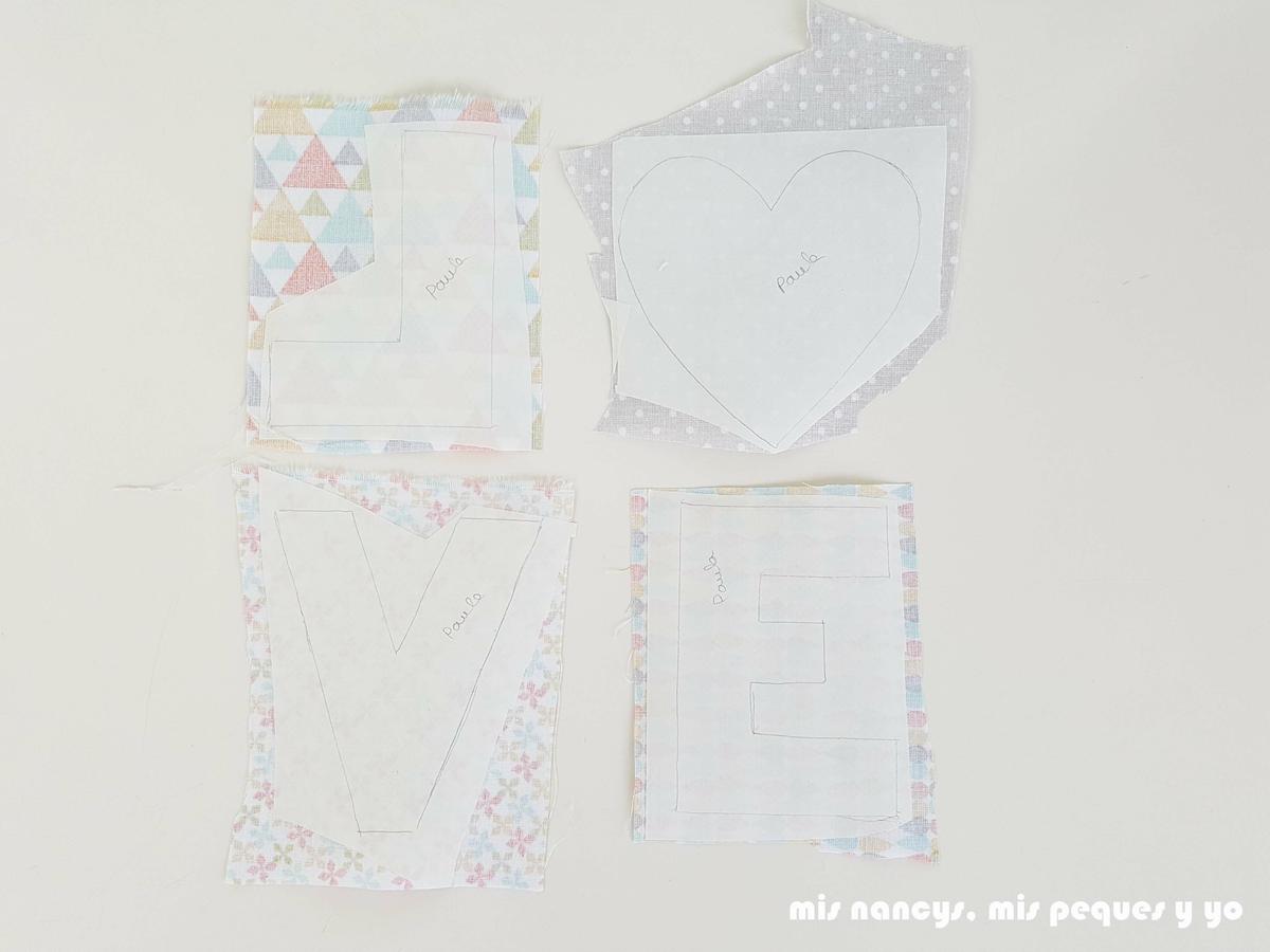 mis nancys, mis peques y yo, tutorial aplique en camiseta love, piezas