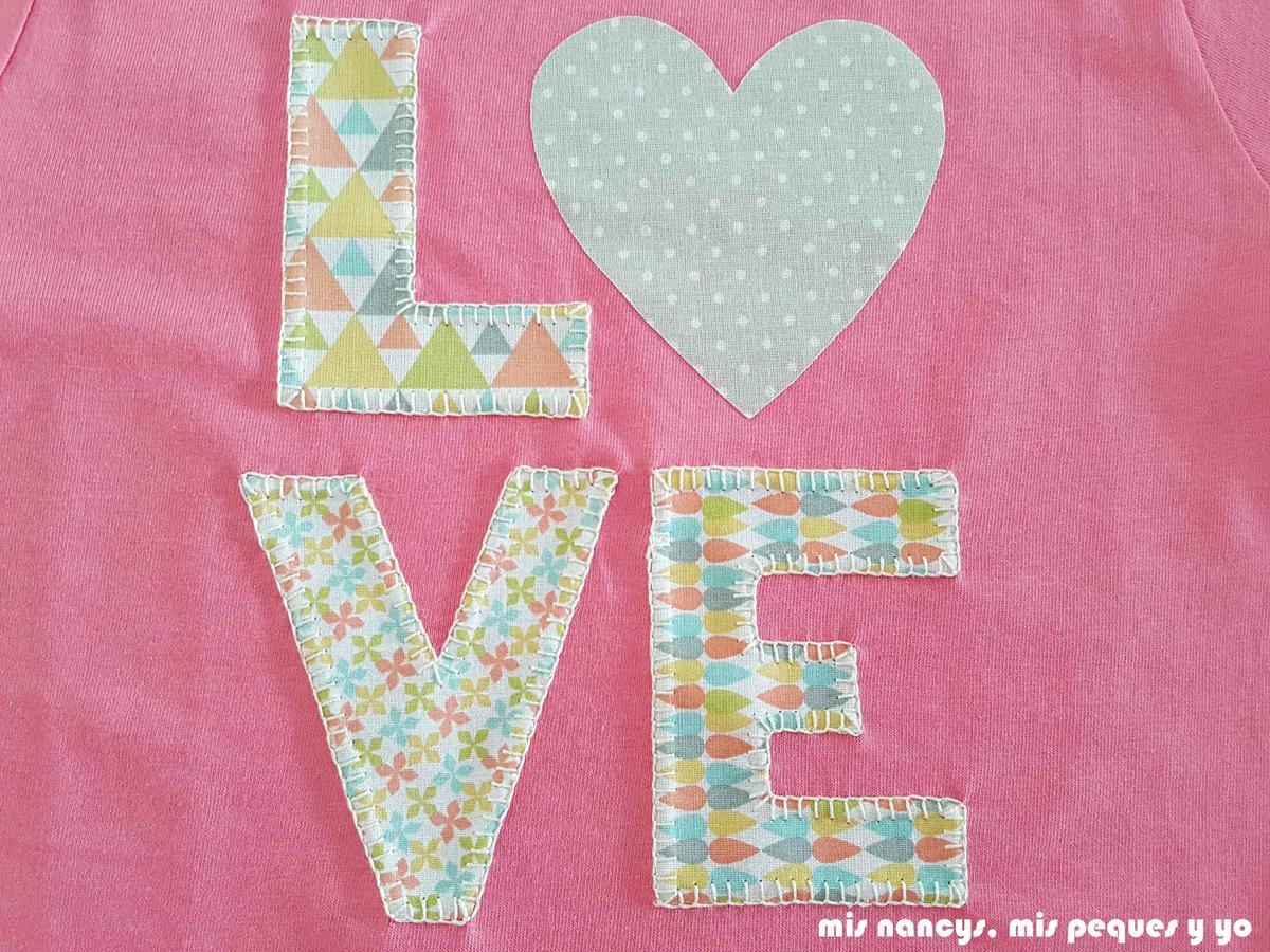 mis nancys, mis peques y yo, tutorial aplique en camiseta love, punto feston cada pieza