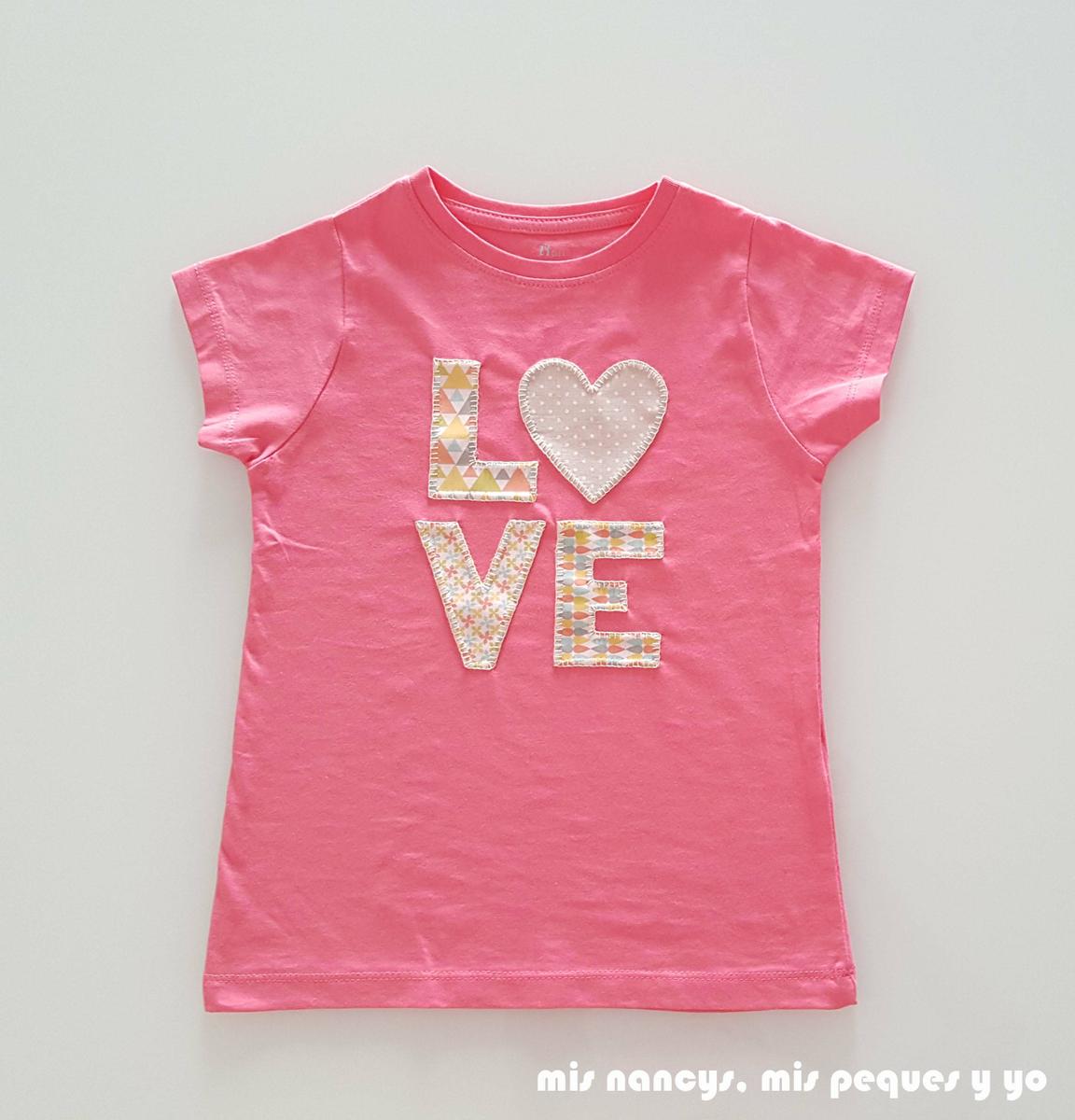 mis nancys, mis peques y yo, tutorial aplique en camiseta love, camiseta terminada