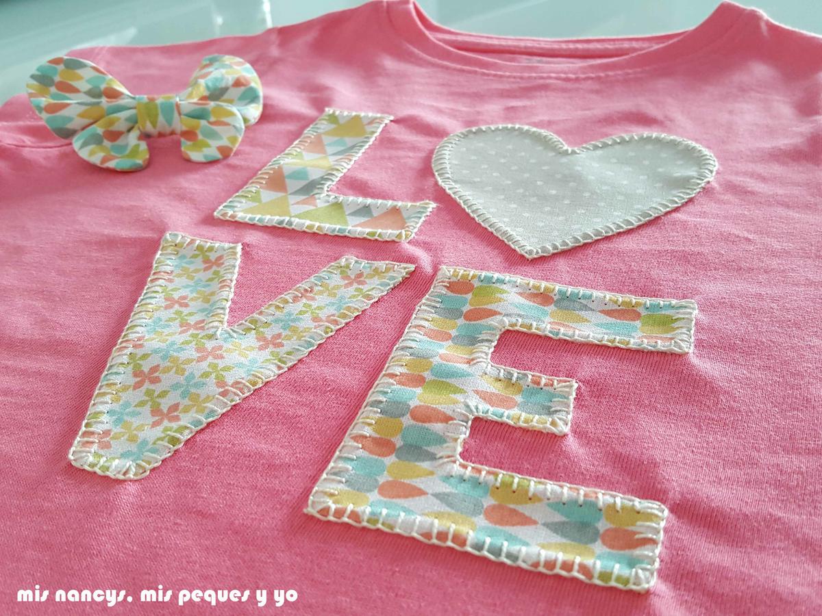 mis nancys, mis peques y yo, tutorial aplique en camiseta love, dos camiseta terminada detalle