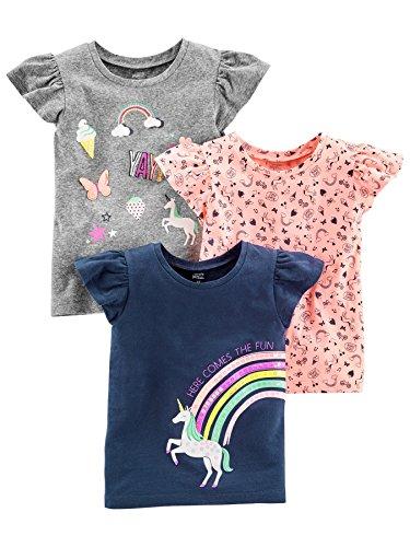 Simple Joys by Carters Girls Toddler 3-Pack Graphic Tees, Gray, Pink, Navy Unicorn, 4T