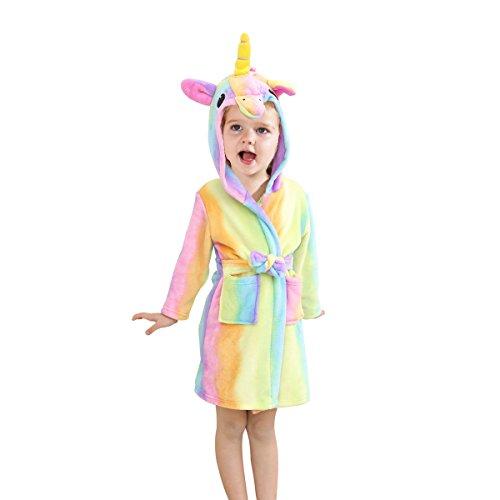 TOLLION Toddlers/kids Unicorn Hooded Robe Soft Fleece Bathrobe Children Pajamas Baby Plush Robe (4T, U-Rainbow)