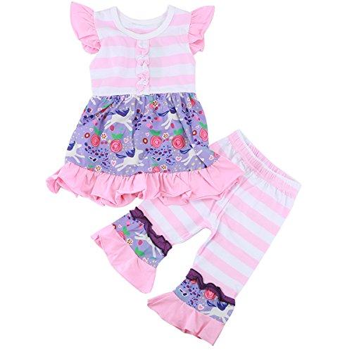 Toddler Baby Girls Unicorn Floral Ruffle Shirt Dress Top Leggings Pant Outfit Set (Pink, 3T)