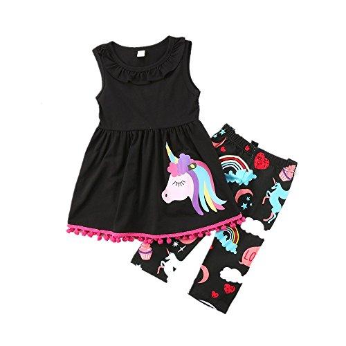 Ant-Kinds 2-7T Toddler Girls Pony Seeveless Shirt Tops + Cropped Pants Outfits Clothes Set (6-7T, Black)