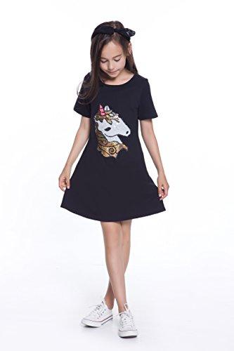 Jxstar Little Girls Dress Unicorn Sequin Soft Cotton Short Sleeve T-Shirt Dress Unicorn 130