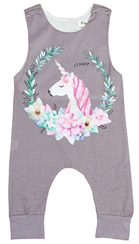 HappyMA Infant Toddler Baby Girls Romper Sleeveless Unicorn Printed Jumpsuit Bodysuit Clothes Set (12-18 Months)