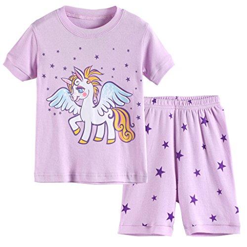 Hsctek Girls Pajamas Set, Children Short PJS, Kids Cotton Sleepwear Clothes(8, Purple Unicorn 1)