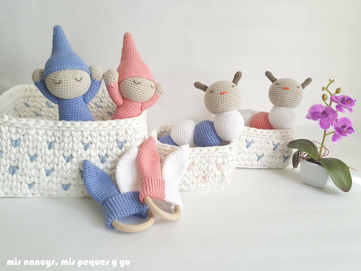 mis nancys, mis peques y yo, mordedores conejito de crochet, conjunto regalos handmade para bebe