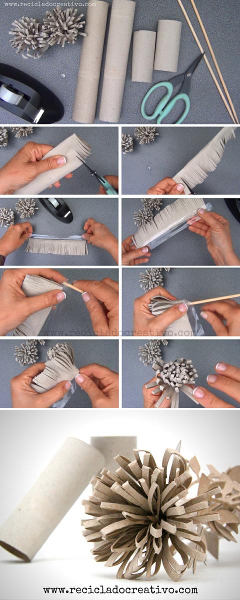 Paso a paso flores con rollos de papel de cartón