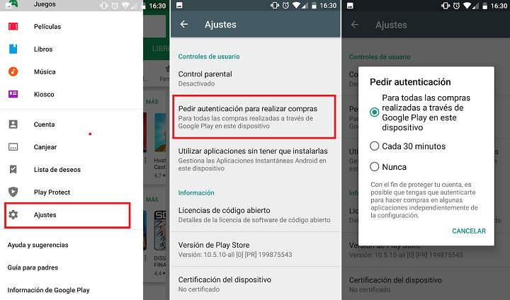 pedir validación para realizar compras en Google Play o cómo evitar que los niños hagan compras de apps y juegos en Android