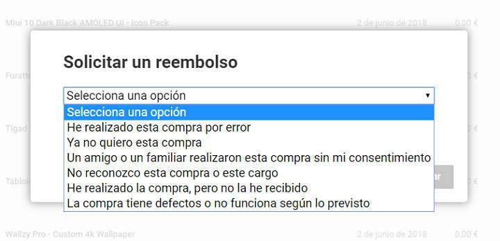 pedir la devolución del dinero de una app o juego de pago para Android