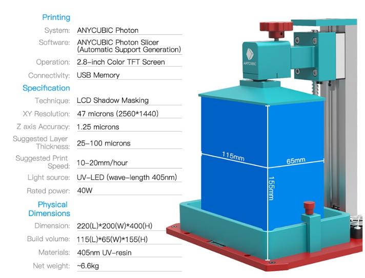 Anycubic photon especificaciones tecnicas