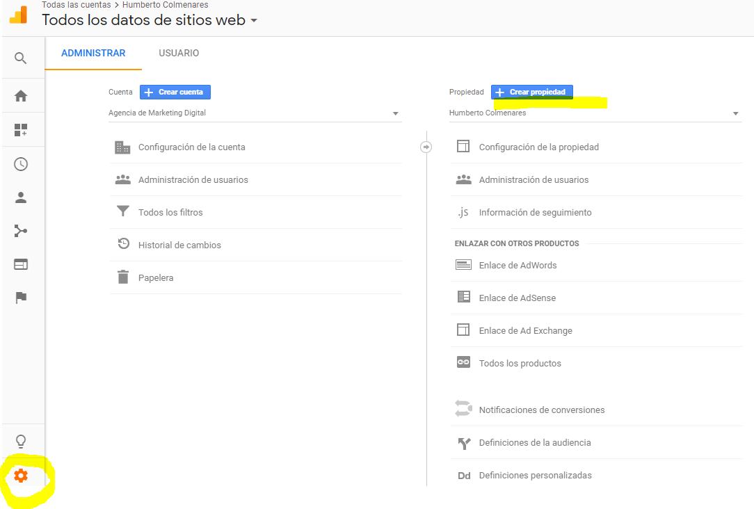 nueva propiedad en analytics