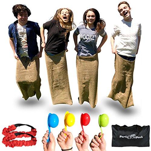 Elite Birthday Party Kids Outdoor Games - 3 Fun Family Games in 1 - the Potato Sack Race, the 3 Legged Relay Race and the Egg and Spoon Race, Stores away in its own Compact Bag, Fun Game For Families