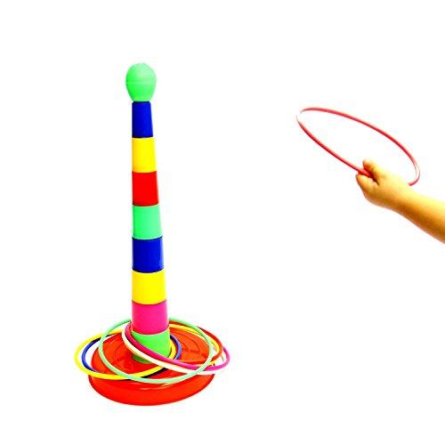 Kids Gift | Deluxe 18” Multicolor Plastic Ring Toss Novelty Game -- Improves Hand-Eye Coordination Portable Ring Toss Party Favor Floor Games for Kids Ages 3 and Up - Indoors | Outdoors