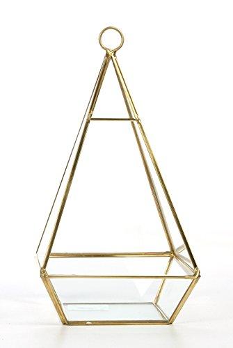 Hosley Gold Glass Terrarium Vase- 9" High, LED LANTERN. Ideal Gift for Weddings, Bridal, Spa, Meditation, Reiki, Votive candle garden, Nautical Settings, Storage P2.