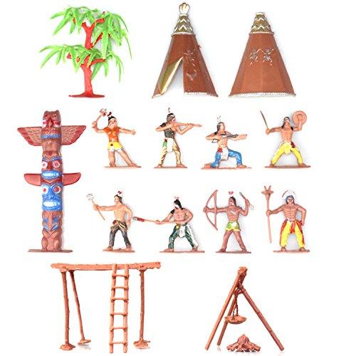 Indians Figures Plastic Toys Sandbox Aquarium Terrariums Miniature Garden Fairy Gardens Doll House Cake Topper Resin Decoration 13pcs Set
