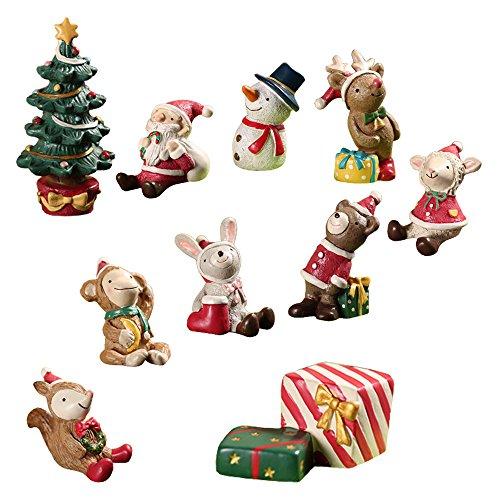 LUCKSTAR 10pcs Micro Landscape Flowerpot Resin Christmas Crafts Decor Small Ornaments Miniature Resin Decoration Artificial Small Animal Santa Claus Tree Ornaments Bonsai DIY Christmas Gift Toys