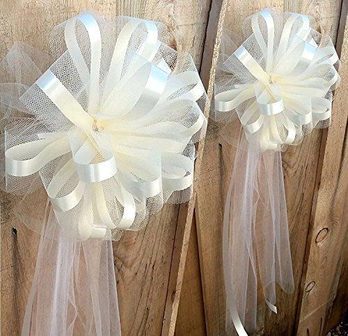 White Tulle Wedding Ceremony Pull Bows for Church Pews - 9" Wide Aisle Decorations 2-ct. Packs