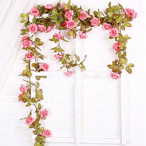 Felice Arts 2 Pack 11 Heads 7.2 Ft/pc Artificial Silk Fake Flowers Autumn Rose Vine Realistic Hanging Silk Rose Plants Wedding Home Party Arch Decor