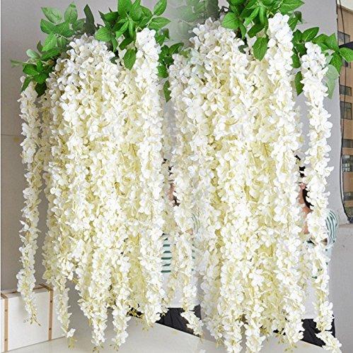 e-joy 3.6 Feet Artificial Wisteria Vine Ratta Silk Hanging Flower Wedding Decor, 24 Pieces -White
