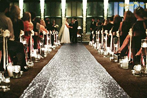 ShinyBeauty Sequin Wedding Party Aisle Runner Carpet, Silver 25FTx4FT Elegant Banquet Aisle Runner, Floor Runner
