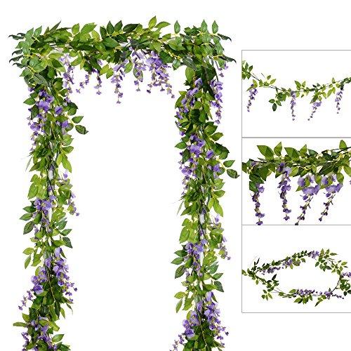 DearHouse 4Pcs 6.6Ft/piece Artificial Flowers Silk Wisteria Garland Artificial Wisteria Vine Rattan Silk Hanging Flower For Home Garden Outdoor Ceremony Wedding Arch Floral Decor(Light Purple)