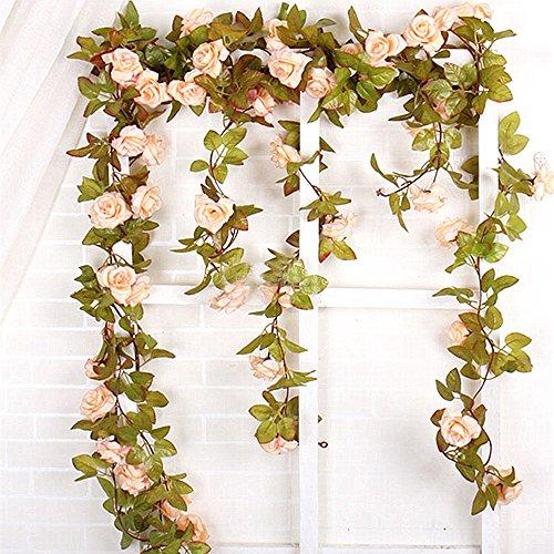Felice Arts 2 Pack 11 Heads 7.2 Ft/pc Artificial Silk Fake Flowers Autumn Rose Vine Realistic Hanging Silk Rose Plants Wedding Home Party Arch Decor