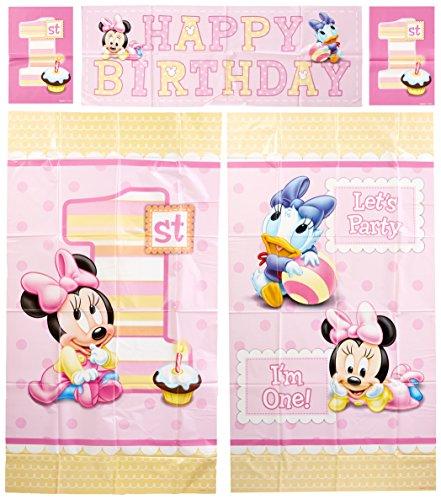 Amscan Disney Baby Minnie Mouse 1st Birthday Scene Setters Wall Decorating Kit, Large, Pink