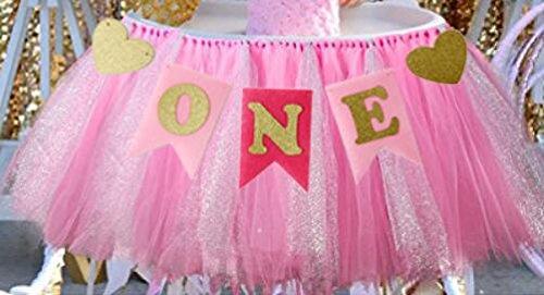 Alemon 1st Birthday Girl Baby Tutu for High Chair Decoration and "ONE" Pennant Happy Birthday for Highchair