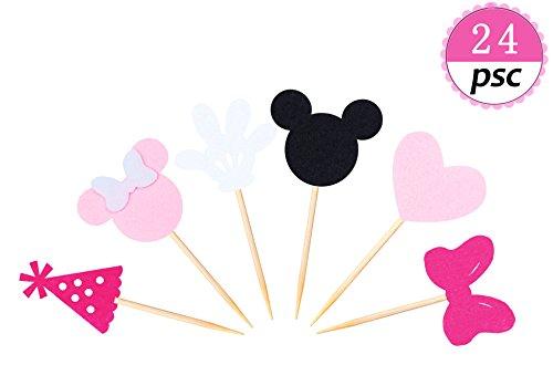 Minnie Mouse Inspired Cupcake Toppers (Set of 24) Girls Pink Birthday Party Decorations Baby kids