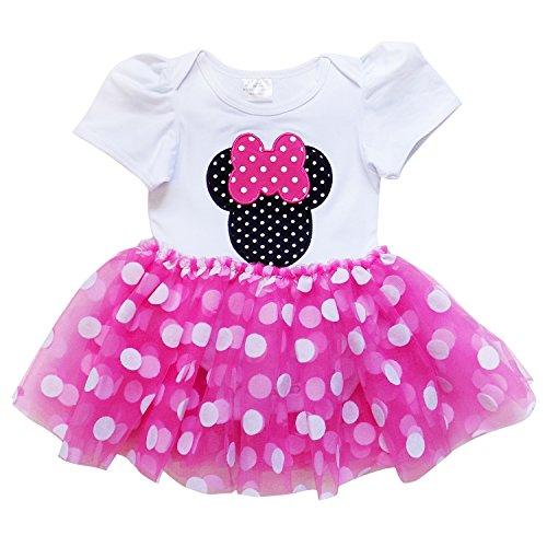 So Sydney Baby Toddler Girl Minnie Mouse Pink Tutu Chiffon Skirt Bodysuit Romper (M (6-12 Months), Hot Pink Polka Dot)
