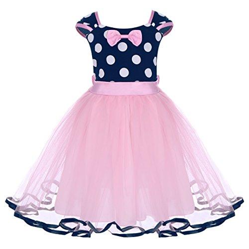 Minnie Costume Baby Girl Tutu Dress Mouse Ear Headband Polka Dot First Birthday Halloween Fancy Dress up Princess Outfits Z# Pink+Navy(C) 2-3 Years