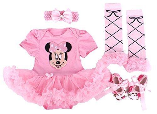 Baby Rae Clothing 4 in 1 Set: Skirt Shortall+Head Band+Legging Socks+Shoes -Pink Minnie Mouse-Sold Ship from USA