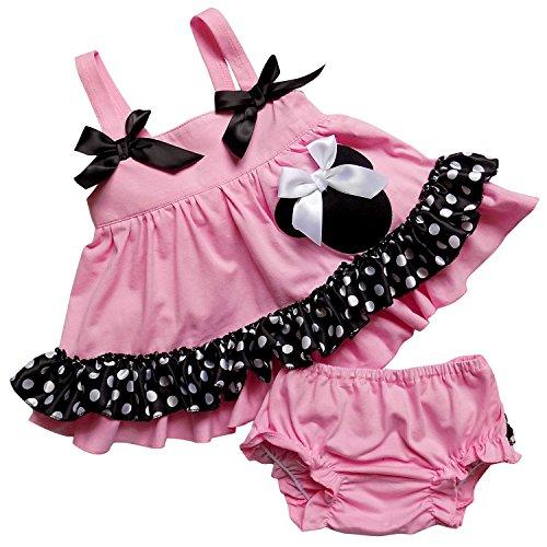 So Sydney Baby Toddler 2 Pc Tank Swing Top and Ruffle Diaper Cover Pants Outfit (XL (18-24 Months), Pink Polka Dot Minnie)