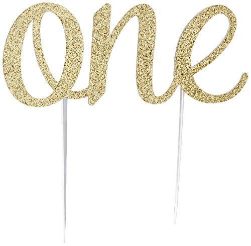 CMS Design Studio Handmade 1st First Birthday Cake Topper Decoration - One - Made in USA with Double Sided Glitter Stock (Gold)