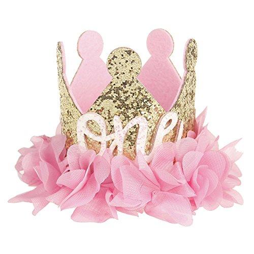 Love Sweety Baby Rose Flower Golden Crown Birthday Headband Hair Accessories (Chiffon Flower ONE)